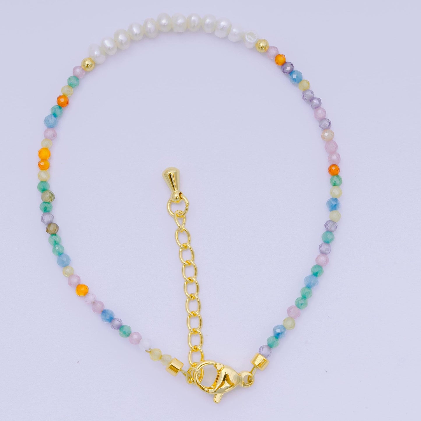 Handmade 3mm Pearl with multifaceted Colorful rondelle stones Gemstone 6.7"+ 1.25" extender Handcrafted Beaded bracelet | WA-3695