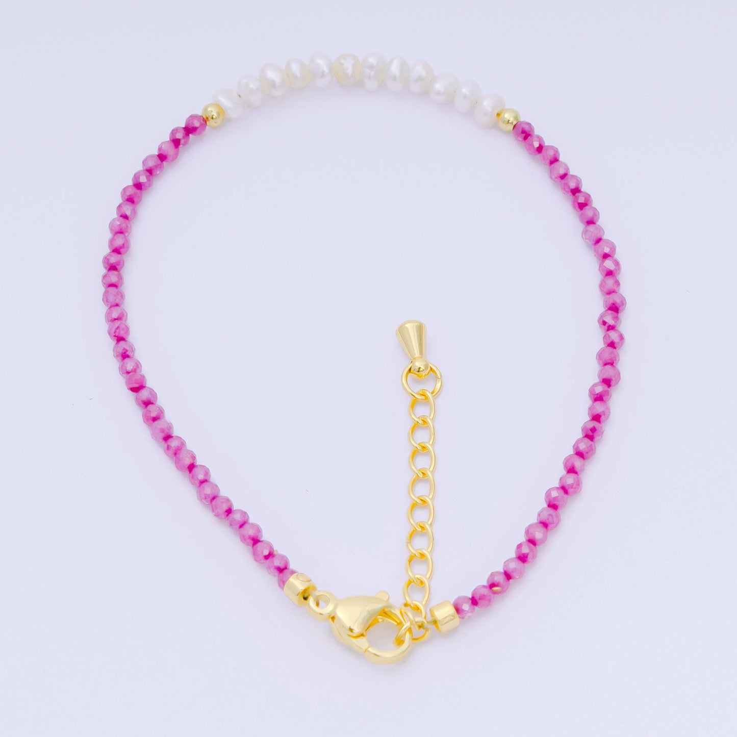 Handmade 3mm Pearl with multifaceted Colorful rondelle stones Gemstone 6.7"+ 1.25" extender Handcrafted Beaded bracelet | WA-3695