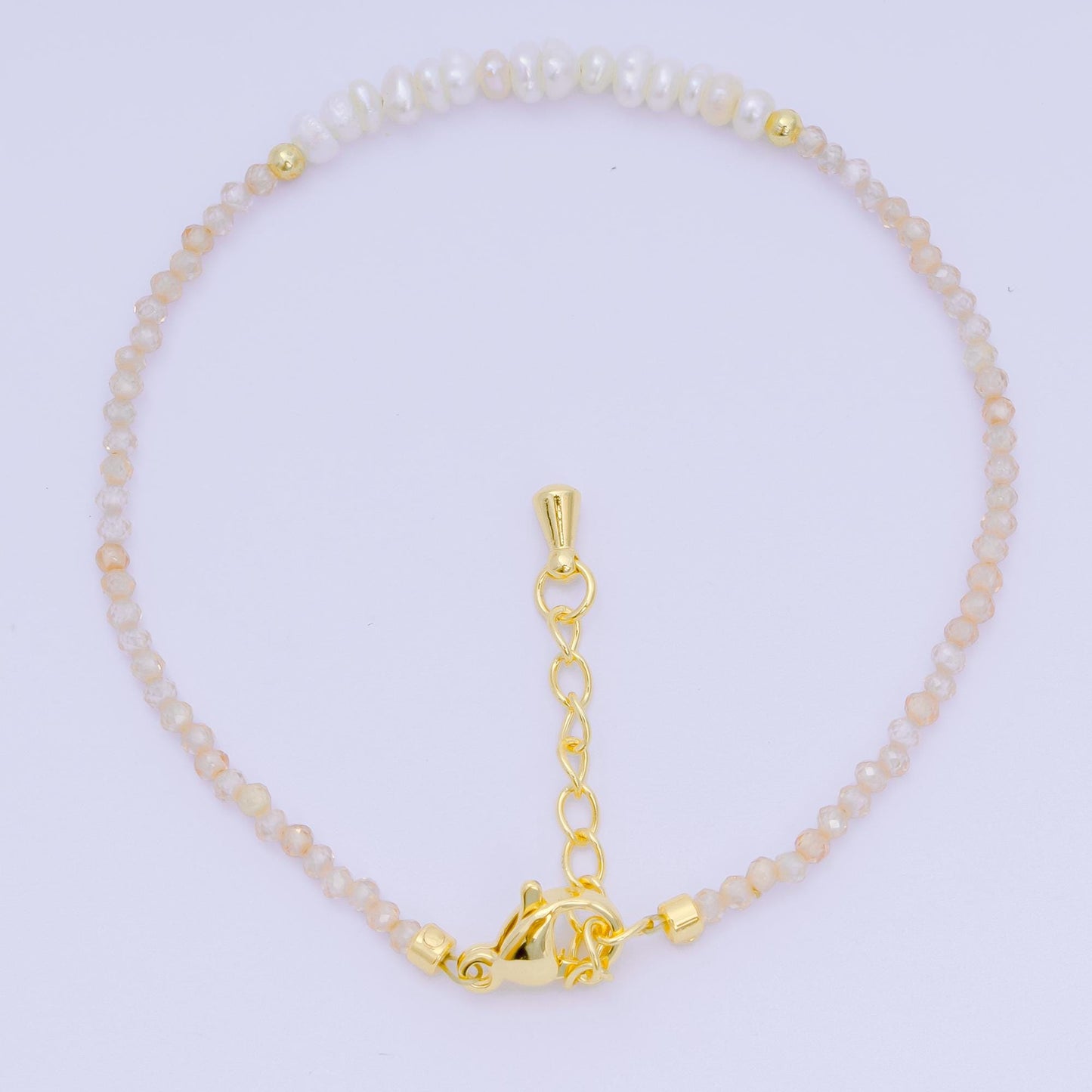 Handmade 3mm Pearl with multifaceted Colorful rondelle stones Gemstone 6.7"+ 1.25" extender Handcrafted Beaded bracelet | WA-3695
