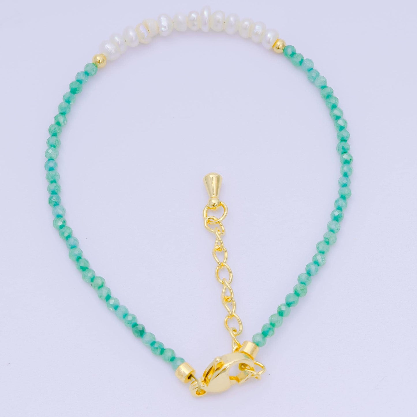 Handmade 3mm Pearl with multifaceted Colorful rondelle stones Gemstone 6.7"+ 1.25" extender Handcrafted Beaded bracelet | WA-3695