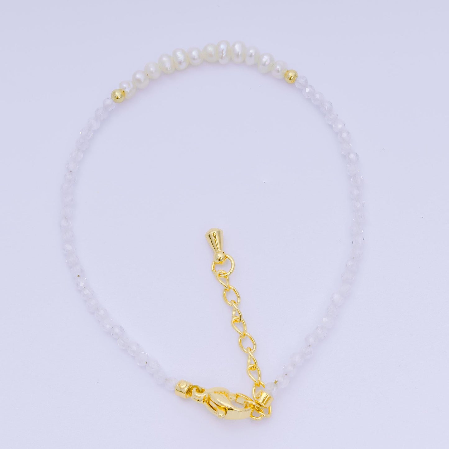 Handmade 3mm Pearl with multifaceted Colorful rondelle stones Gemstone 6.7"+ 1.25" extender Handcrafted Beaded bracelet | WA-3695