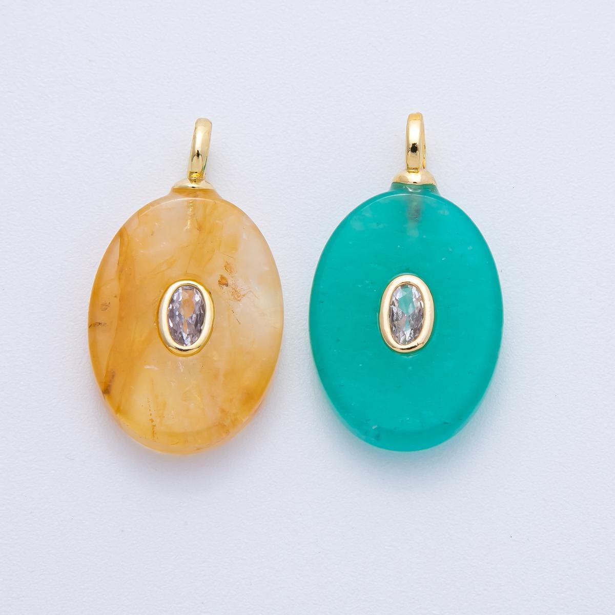 18K Gold Filled Natural Stone Pendant Oval Gemstone Charm Bracelet Necklace for DIY Jewelry Making Supply Birthstone Jewelry N-720