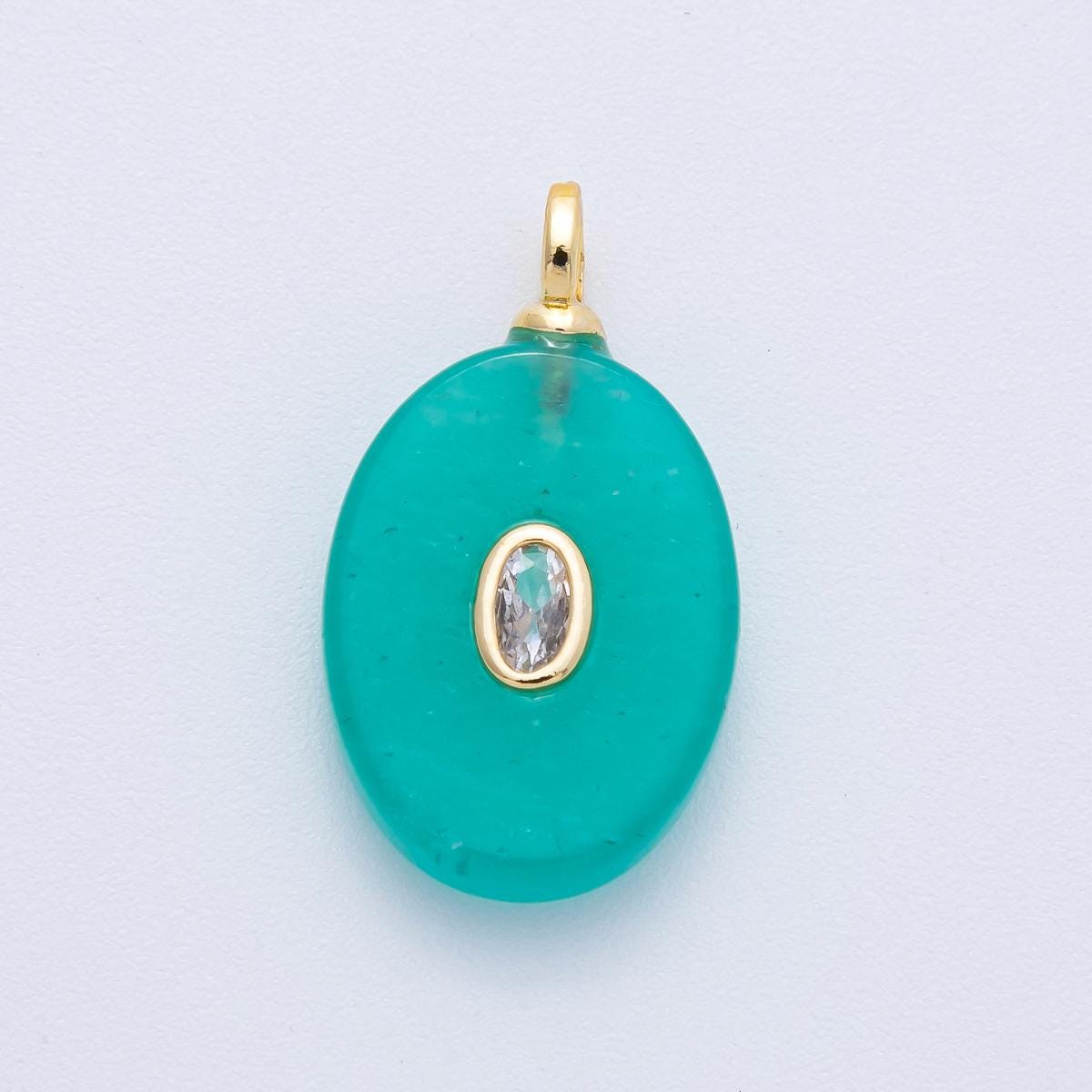 18K Gold Filled Natural Stone Pendant Oval Gemstone Charm Bracelet Necklace for DIY Jewelry Making Supply Birthstone Jewelry N-720