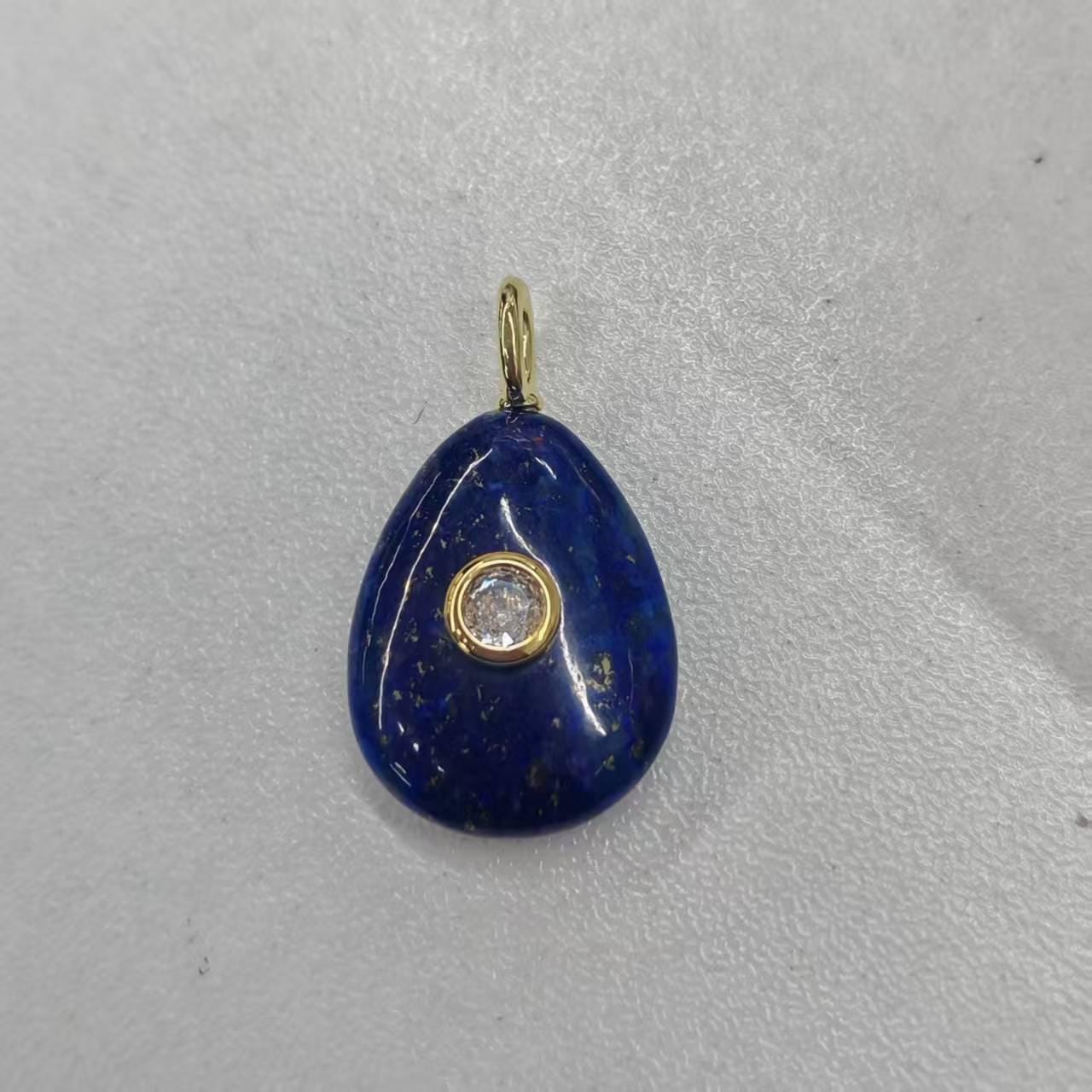 18K Gold Filled Natural Stone Pendant Oval Gemstone Charm Bracelet Necklace for DIY Jewelry Making Supply Birthstone Jewelry N-720