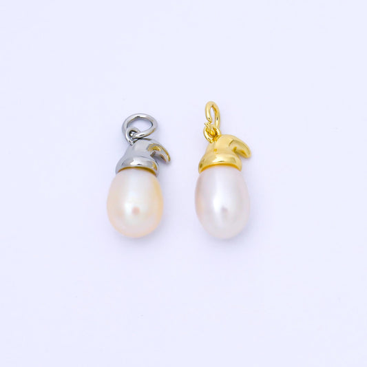 24k Gold and Silver Unique Gnome Hat Pearl Charm Baroque Freshwater Pearl Charm Christmas Holiday Jewelry Supply DIY Necklace | AF590