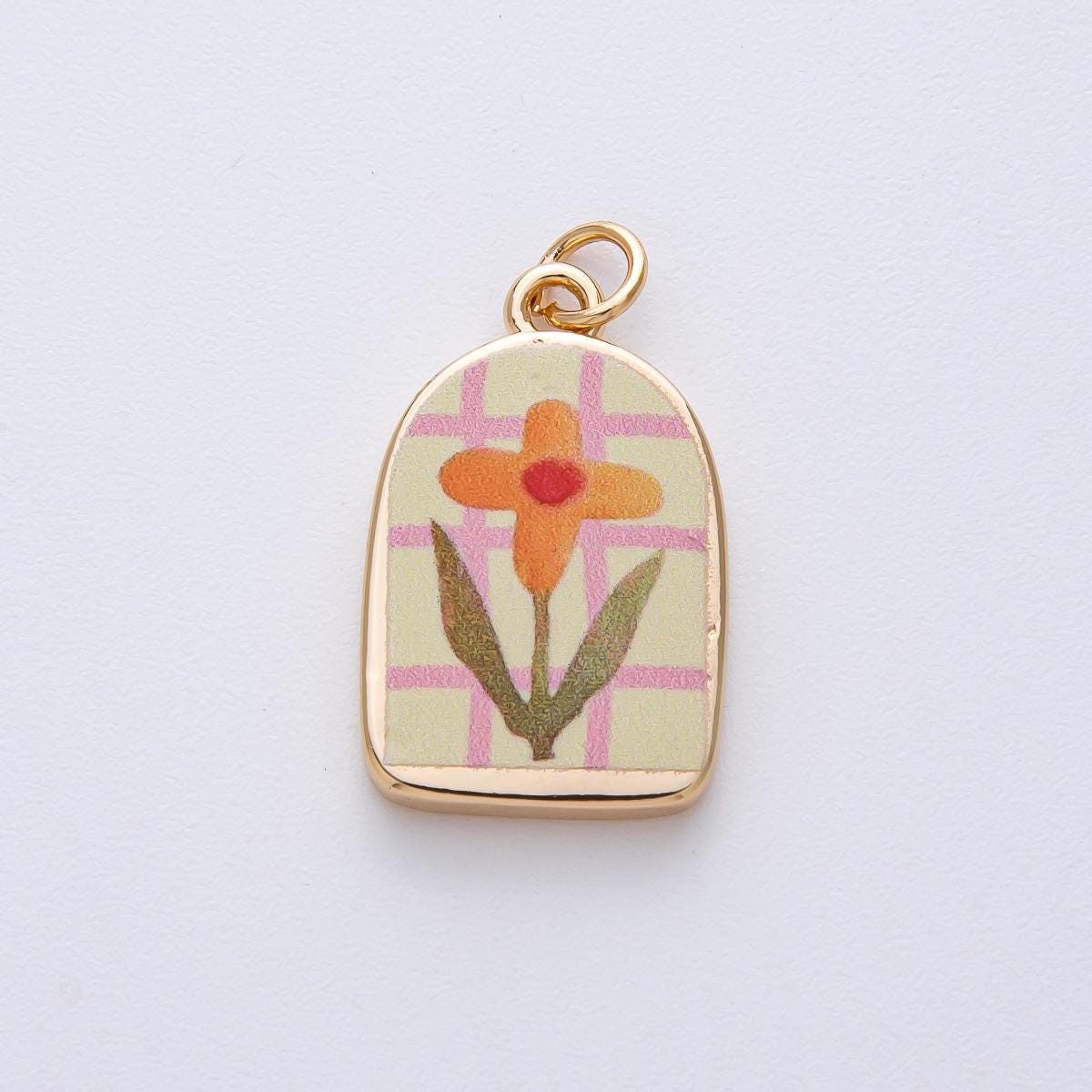 18k Gold Filled Flower Charm Hand Painted Enamel DIY Jewelry Supply for Custom Necklace | AF1595