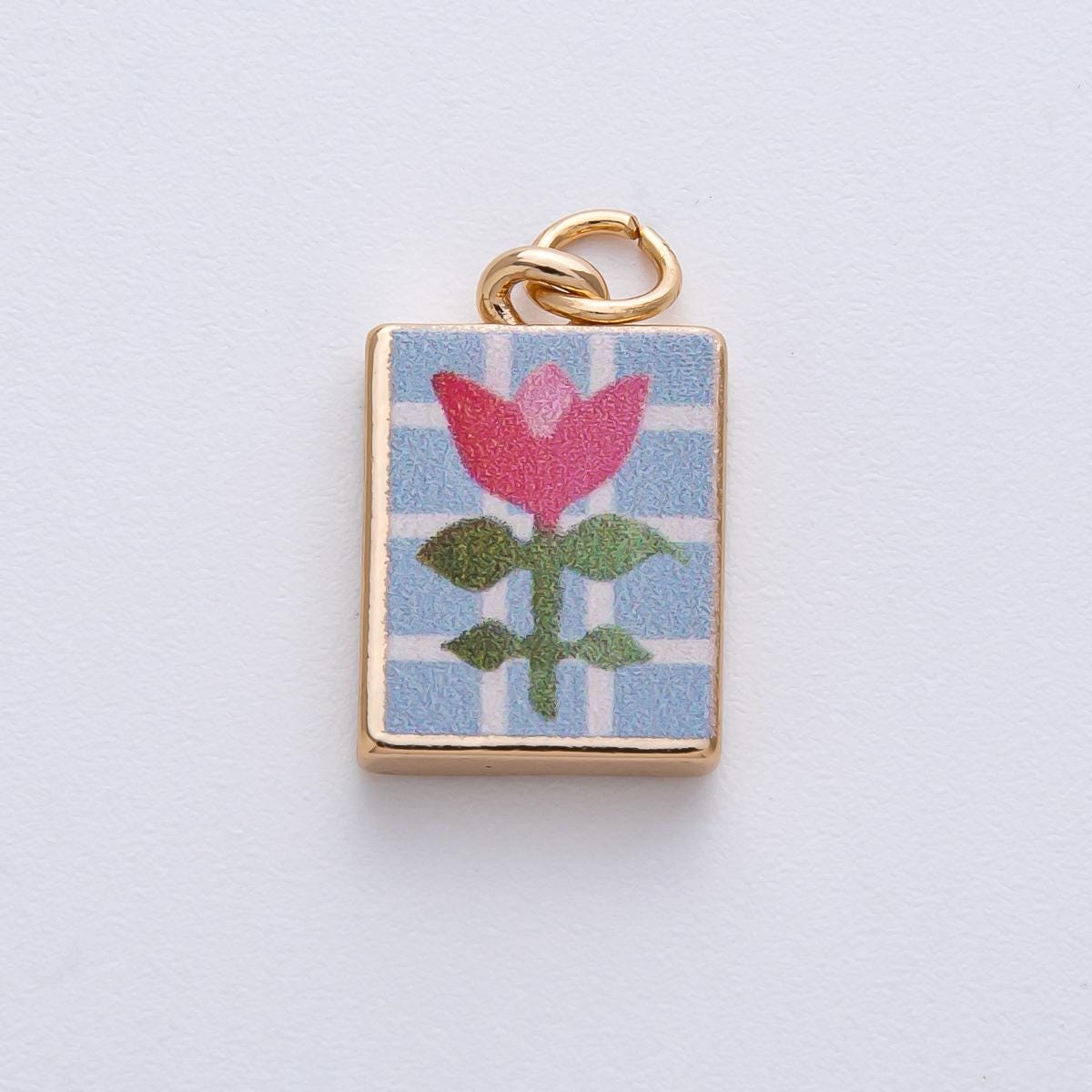 18k Gold Filled Flower Charm Hand Painted Enamel DIY Jewelry Supply for Custom Necklace | AF1595