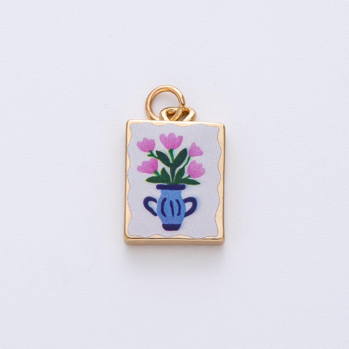18k Gold Filled Flower Charm Hand Painted Enamel DIY Jewelry Supply for Custom Necklace | AF1595