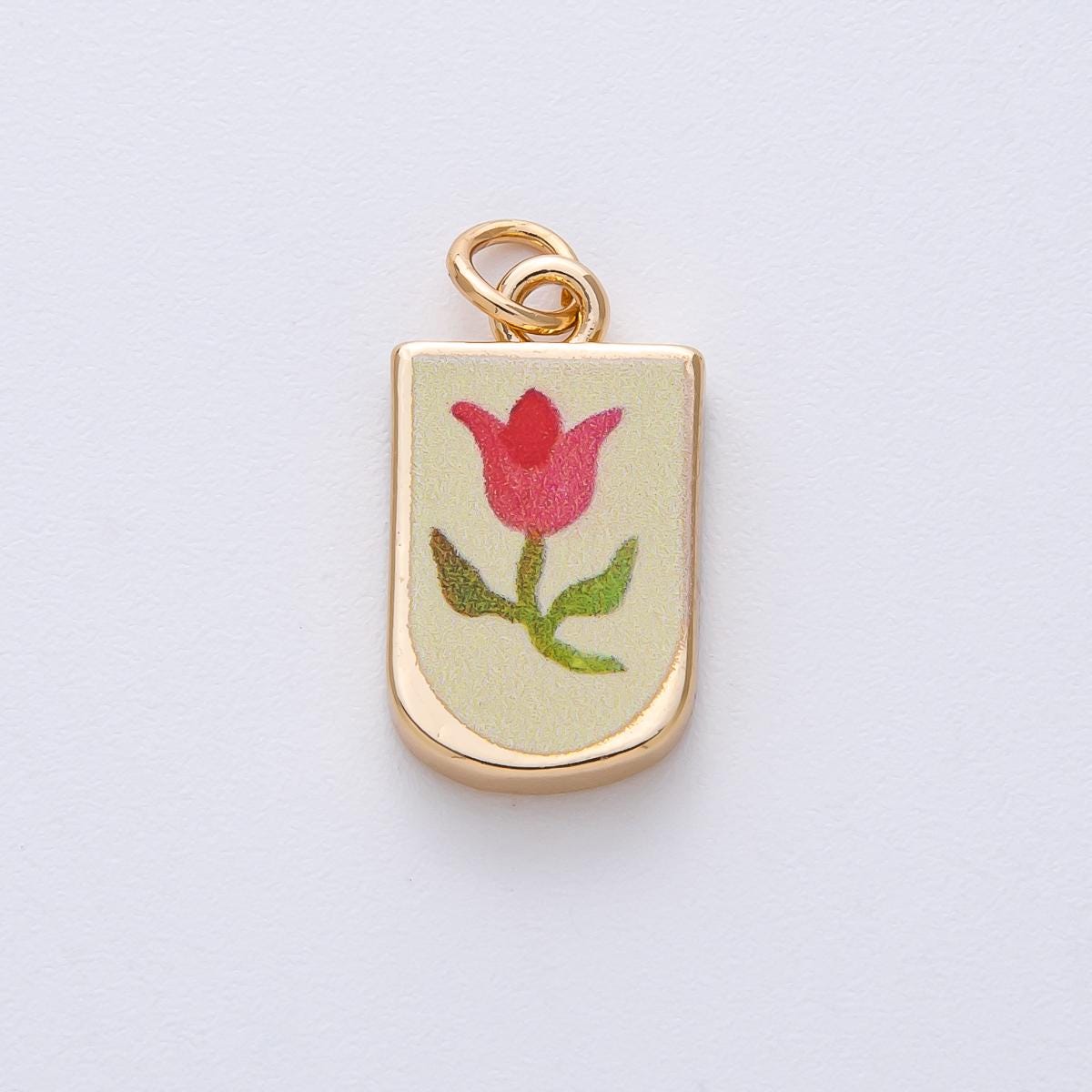 18k Gold Filled Flower Charm Hand Painted Enamel DIY Jewelry Supply for Custom Necklace | AF1595