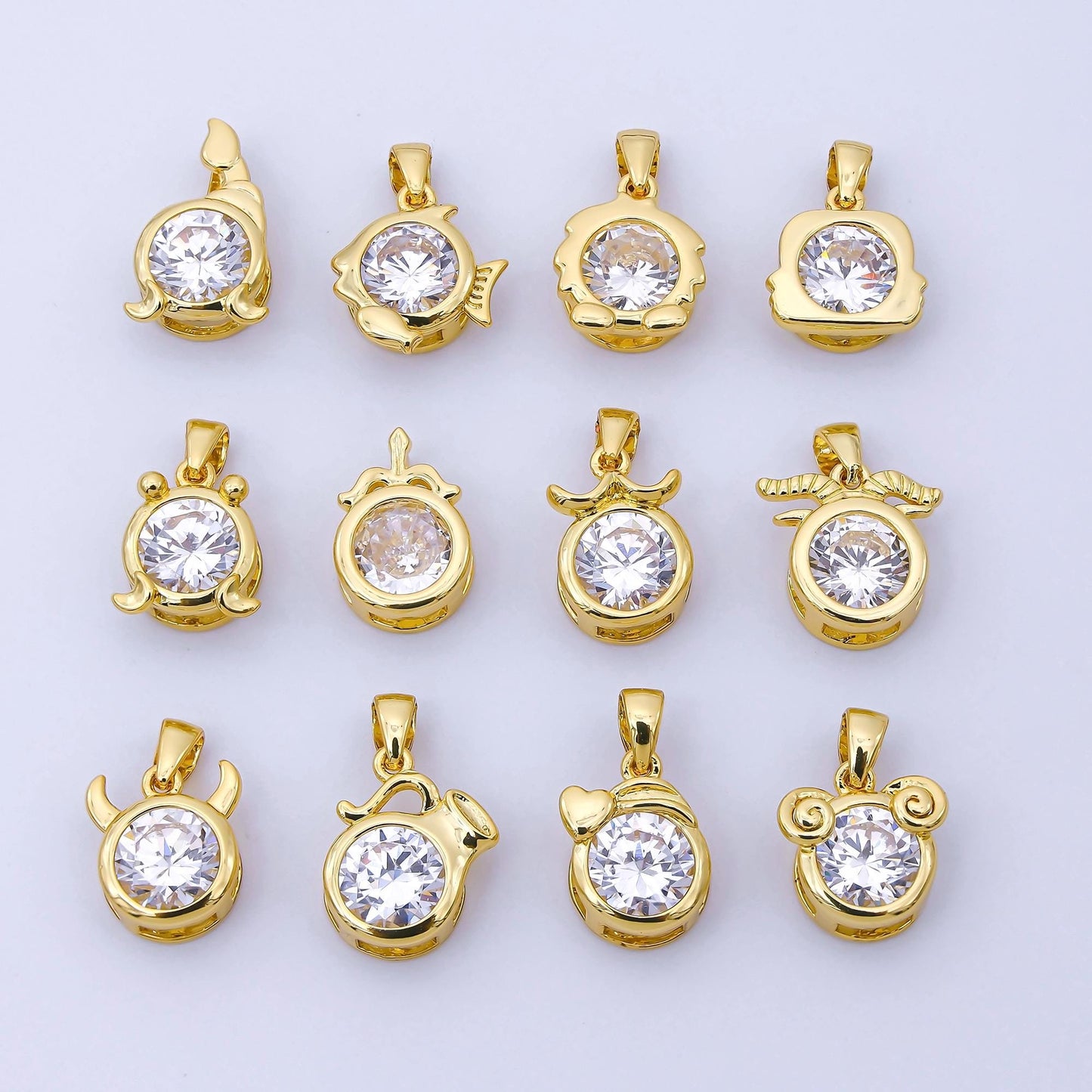 Sparkling Cubic Zirconia Zodiac 24K Gold Filled Astrology Charm Celestial Jewelry Making Supply Personalized Constellation Gift | A1352