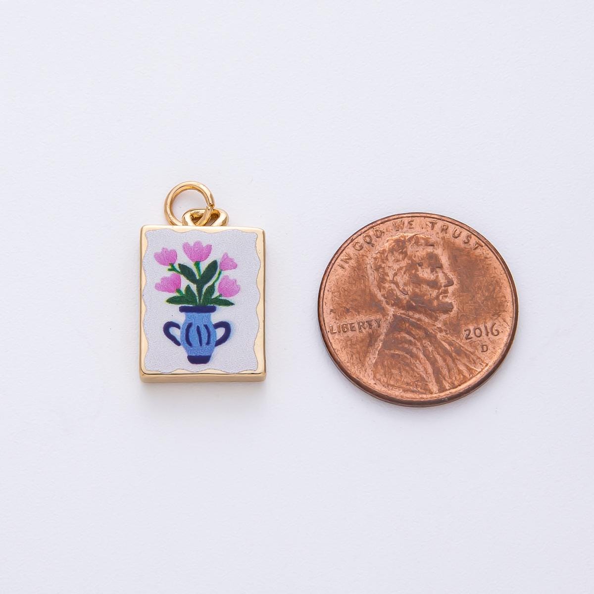 18k Gold Filled Flower Charm Hand Painted Enamel DIY Jewelry Supply for Custom Necklace | AF1595
