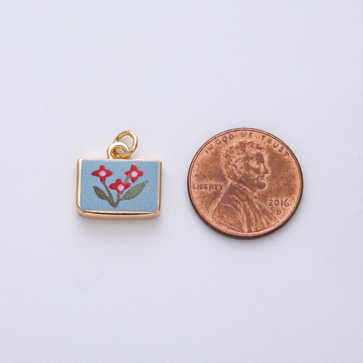 18k Gold Filled Flower Charm Hand Painted Enamel DIY Jewelry Supply for Custom Necklace | AF1595