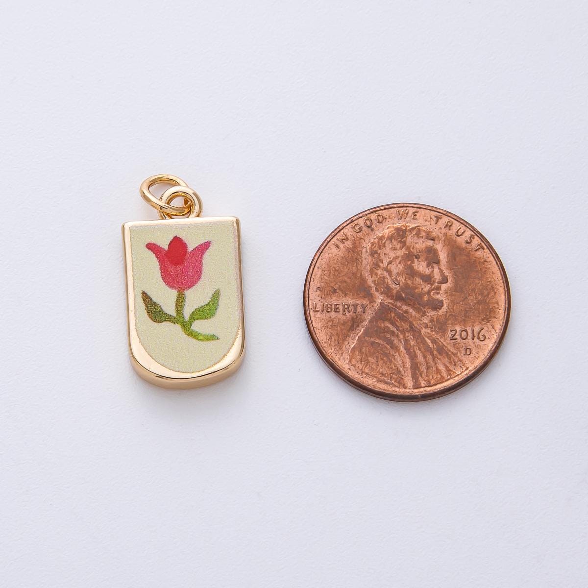 18k Gold Filled Flower Charm Hand Painted Enamel DIY Jewelry Supply for Custom Necklace | AF1595