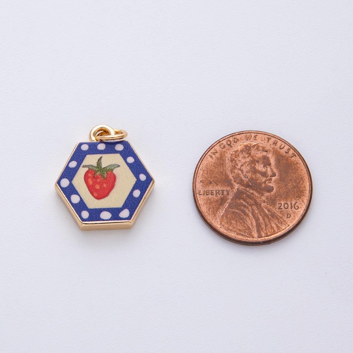 18k Gold Filled 17.4mm Strawberry Hexagon Charm Hand Painted Enamel Geometric Shape DIY Jewelry Supply Custom Necklace & Bracelet | AF1603