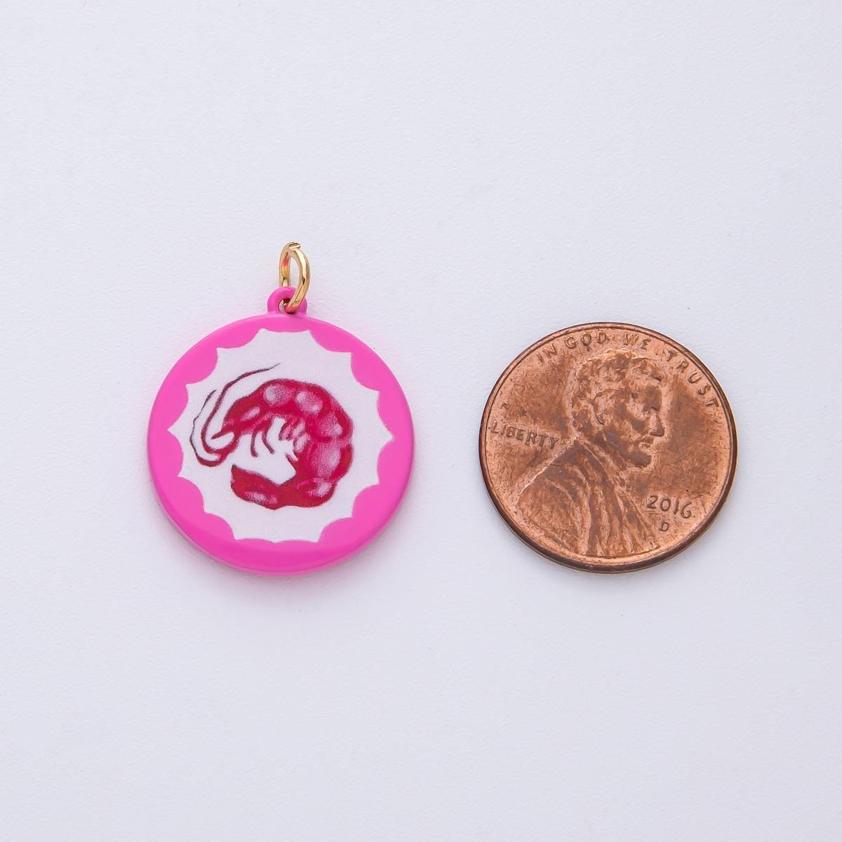 18k Gold Filled 22.0mm Hot Pink Round Charm with Shrimp DIY Jewelry Supply for Custom Necklace & Bracelet | AF1608