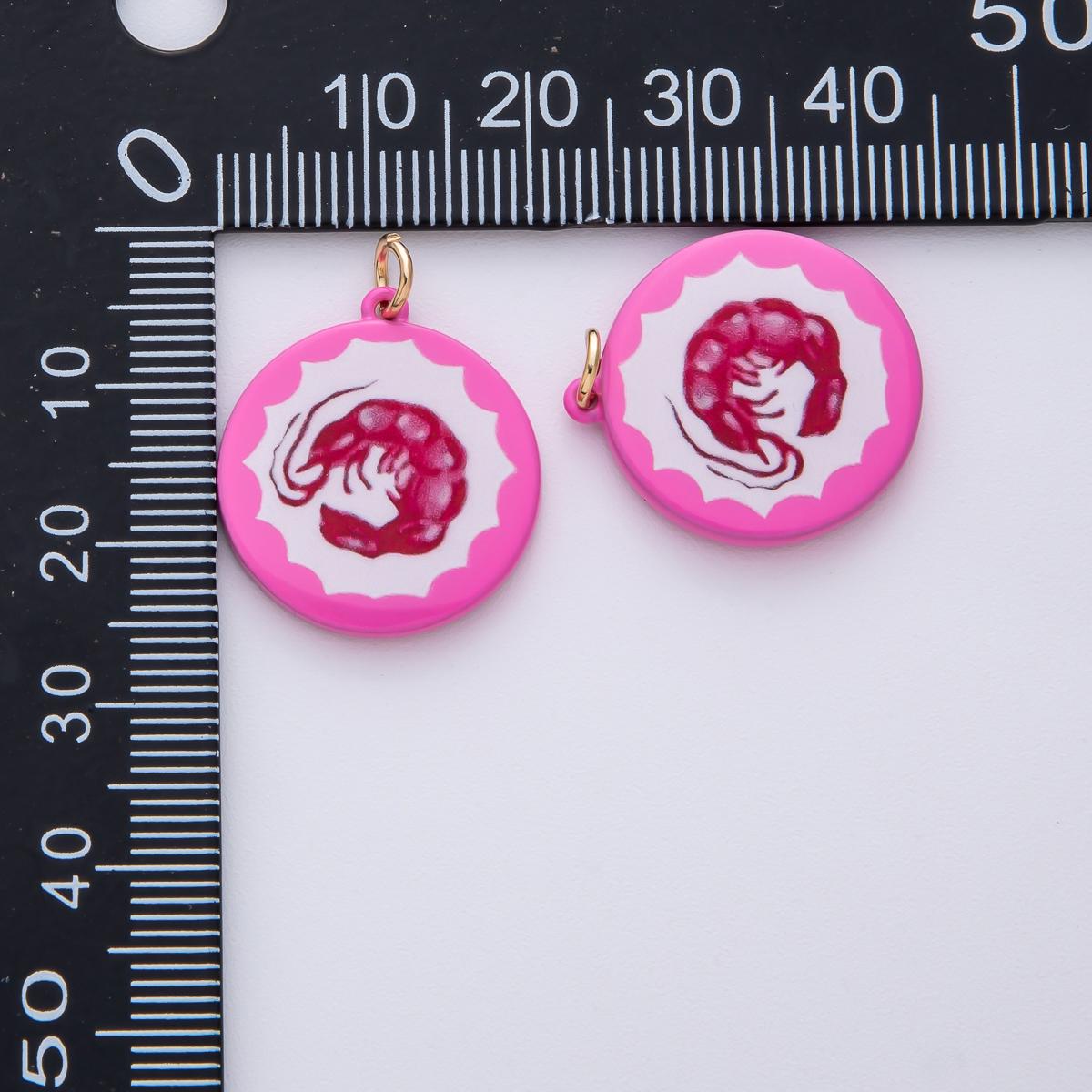 18k Gold Filled 22.0mm Hot Pink Round Charm with Shrimp DIY Jewelry Supply for Custom Necklace & Bracelet | AF1608