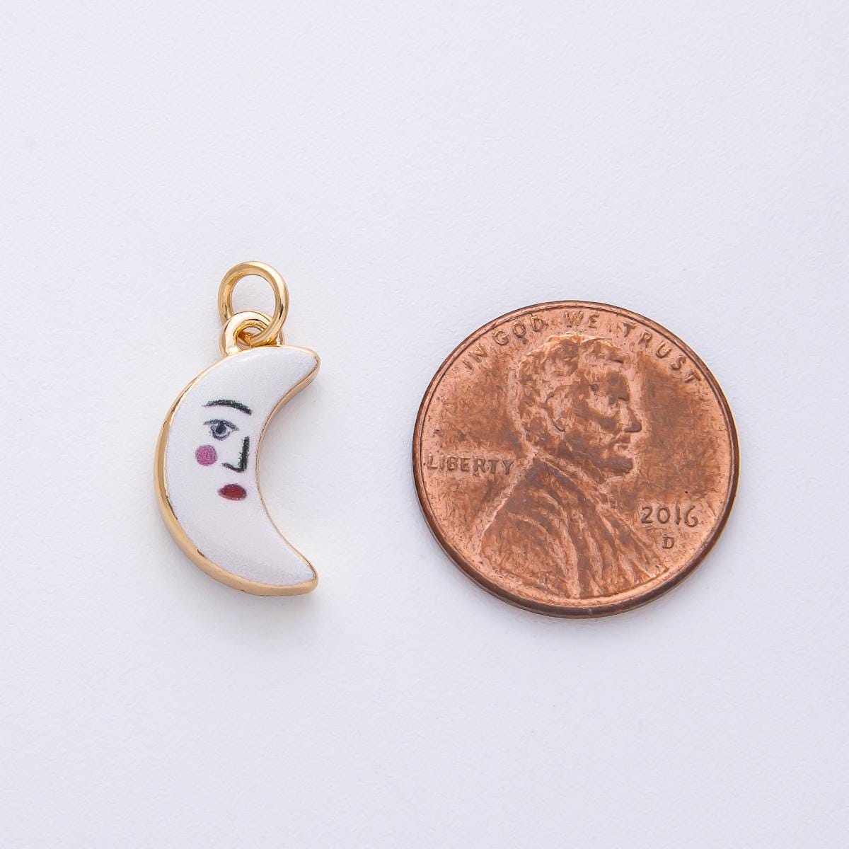 18k Gold Filled 17.1mm White Crescent Moon Charm with Face DIY Jewelry Supply for Custom Necklace & Bracelet | AF1611