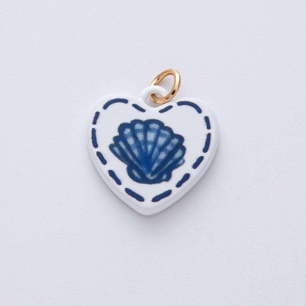 18k Gold Filled 16.9mm Blue Shell Charm Hand Painted Enamel Heart Shape DIY Jewelry Supply Custom for Necklace & Bracelet | AF1613
