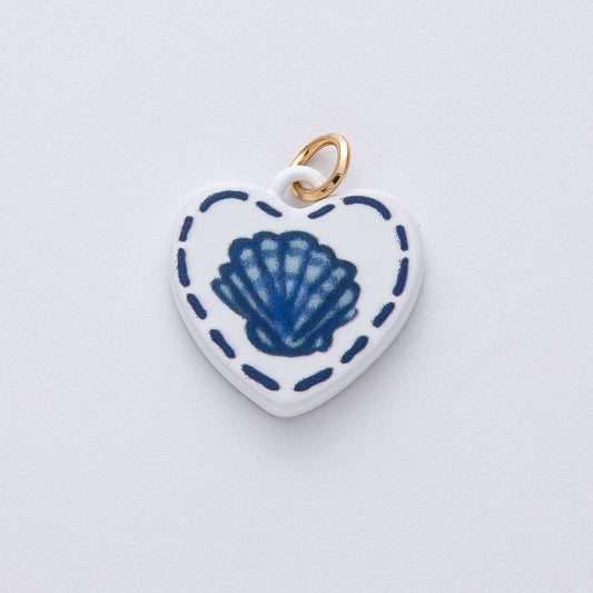18k Gold Filled 16.9mm Blue Shell Charm Hand Painted Enamel Heart Shape DIY Jewelry Supply Custom for Necklace & Bracelet | AF1613
