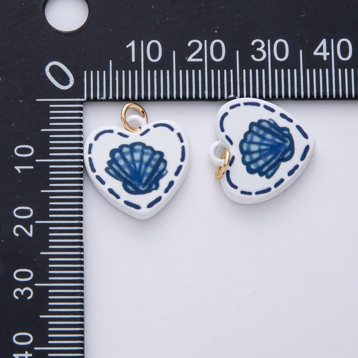 18k Gold Filled 16.9mm Blue Shell Charm Hand Painted Enamel Heart Shape DIY Jewelry Supply Custom for Necklace & Bracelet | AF1613