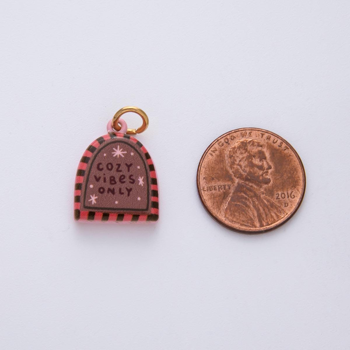 18.8mm Ceramic Charm 18k Cozy Vibes Only Painting Double Sided DIY for Necklace Bracelet Jewelry Making Supply | AF1619