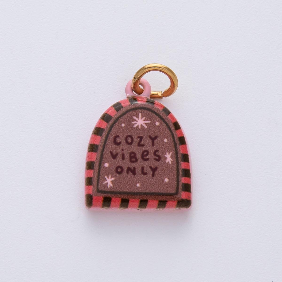 18.8mm Ceramic Charm 18k Cozy Vibes Only Painting Double Sided DIY for Necklace Bracelet Jewelry Making Supply | AF1619