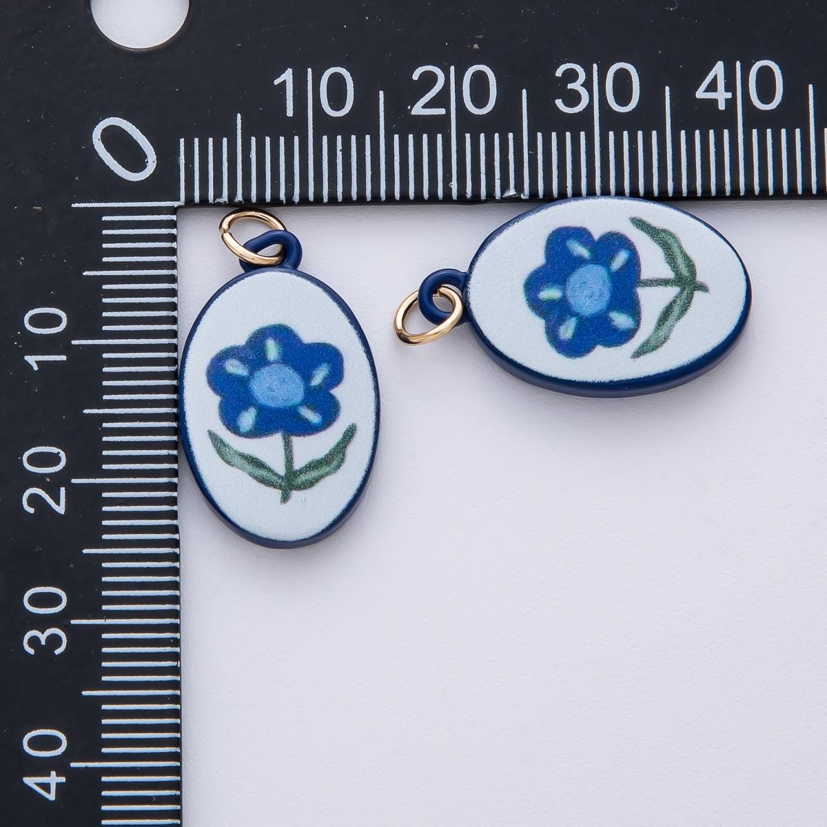 Dainty Floral Ceramic Charm Handmade Blue Flower Painting DIY Jewelry Making Supply for Custom Necklace & Bracelet | AF1623