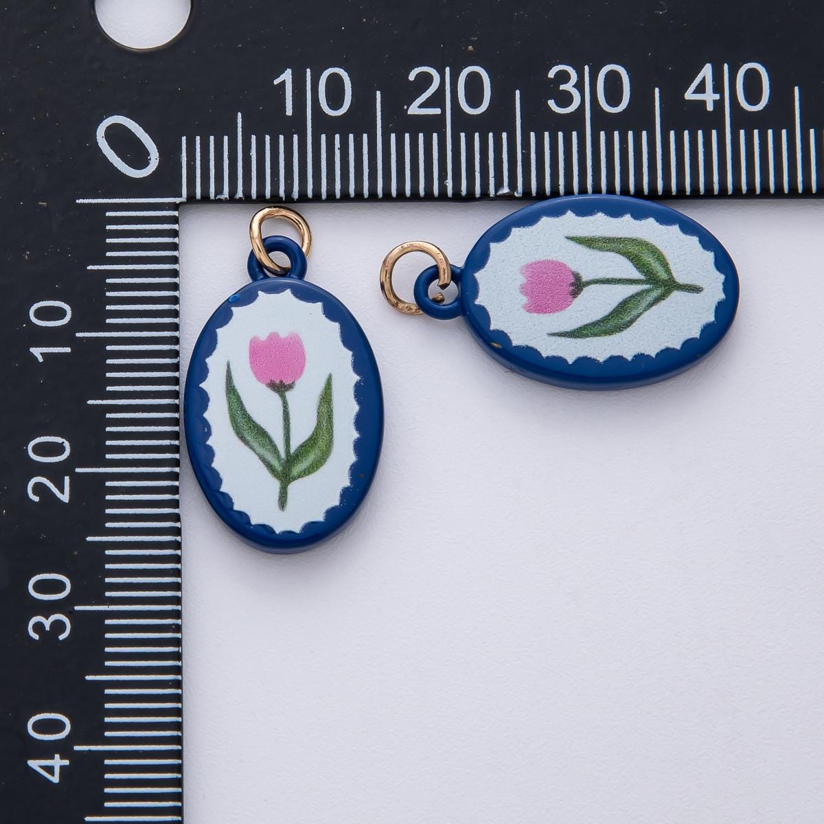 23.2mm Dainty Floral Ceramic Charm Handmade Pink and Blue Flower Painting DIY Jewelry Making Supply for Custom Necklace & Bracelet | AF1624