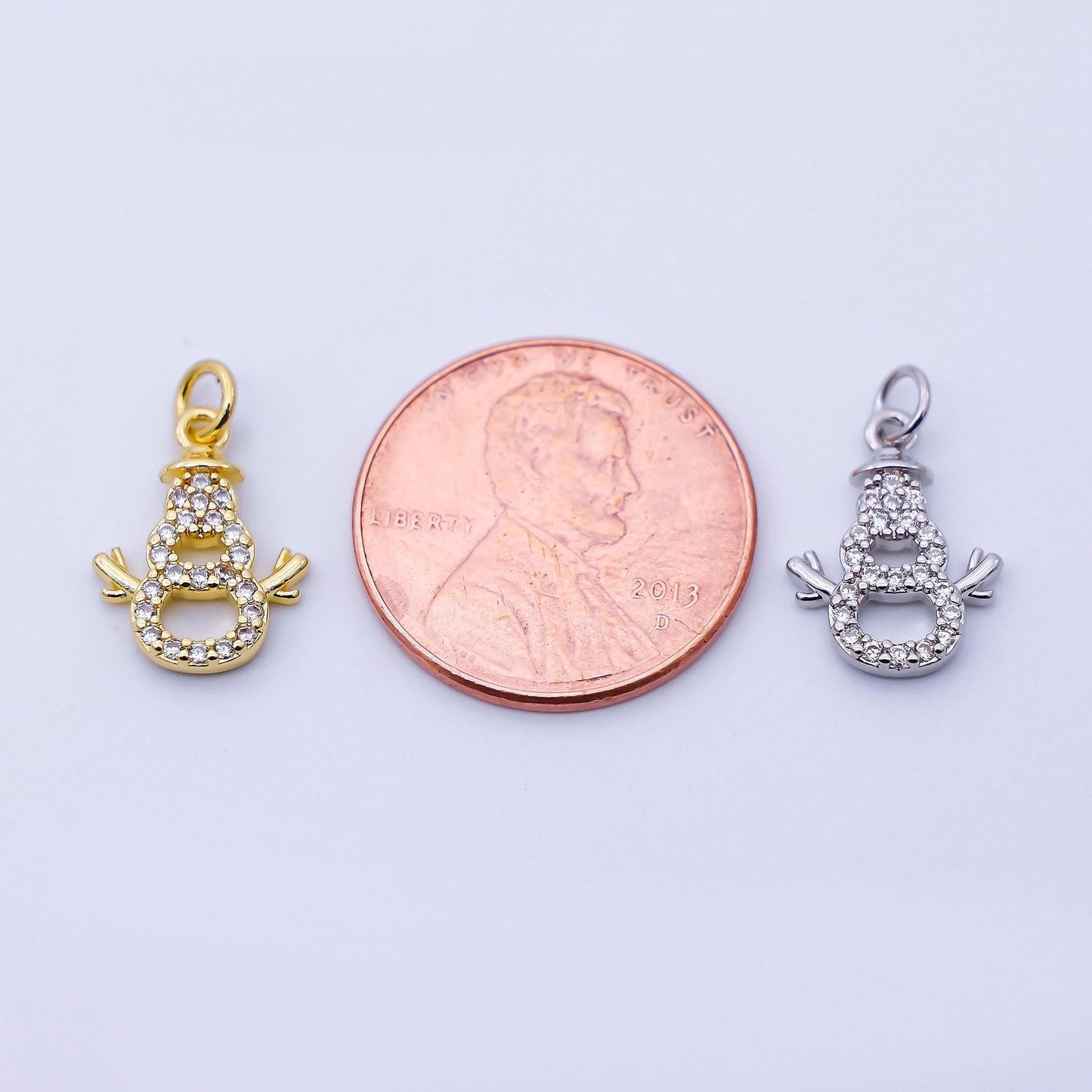 24K Gold Filled 14mm Open Micro Paved CZ Sparkling Snowman Charm in Gold & Silver DIY Jewelry Supply Holiday Season Gift | E027