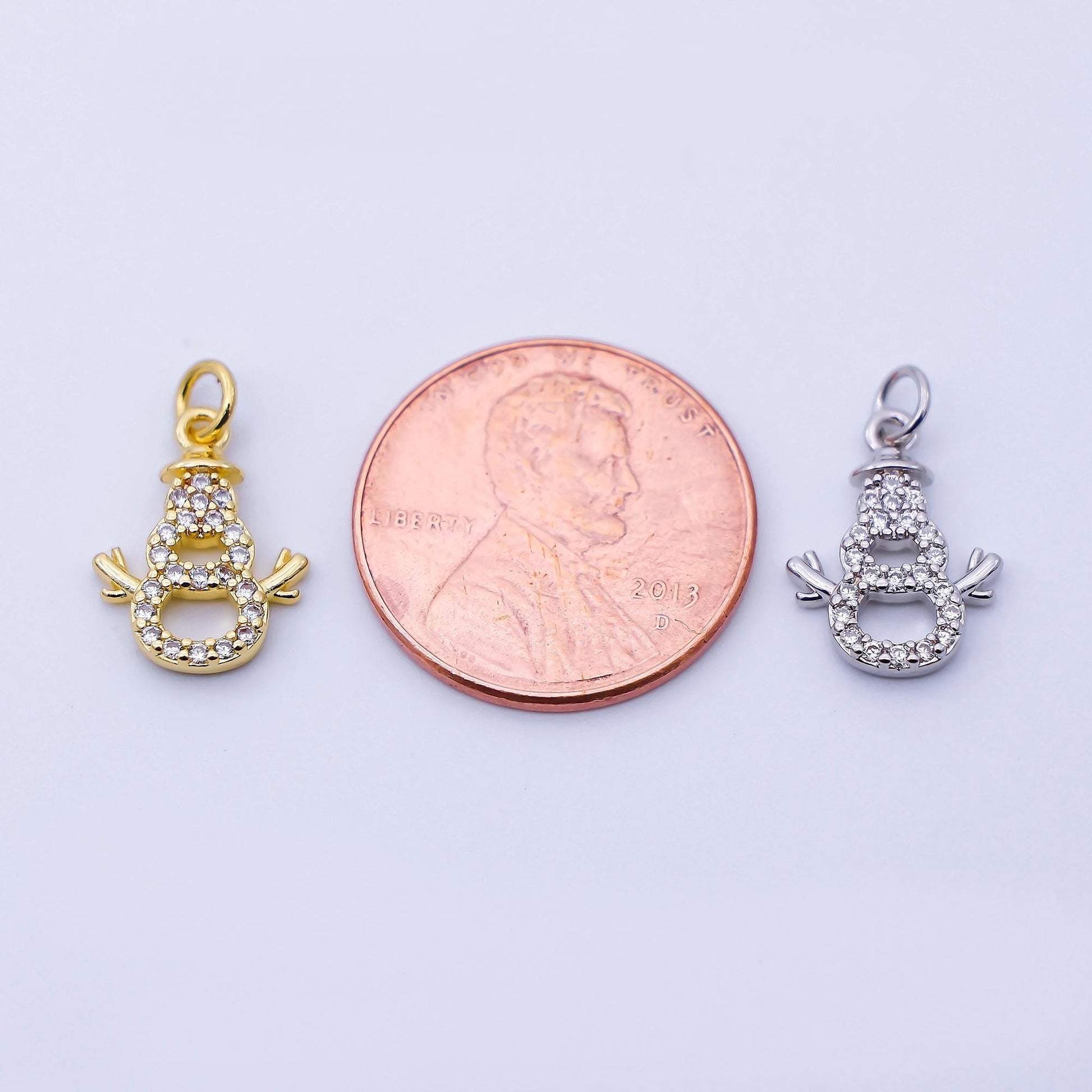 24K Gold Filled 14mm Open Micro Paved CZ Sparkling Snowman Charm in Gold & Silver DIY Jewelry Supply Holiday Season Gift | E027