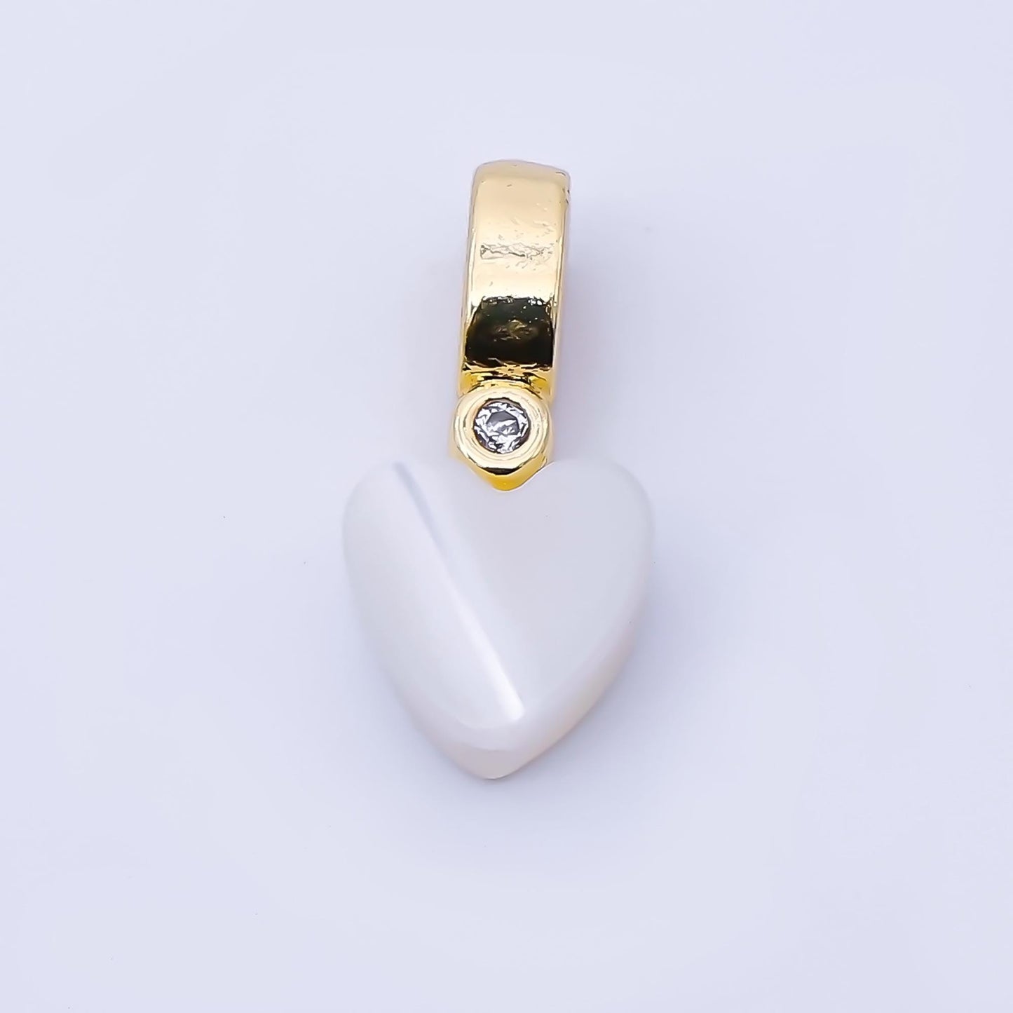 24K Gold Filled 13mm Heart Shell Pearl Clear CZ Bail Pendant White Heart DIY Jewelry Making Supply for Custom Necklace or Bracelet | P1953