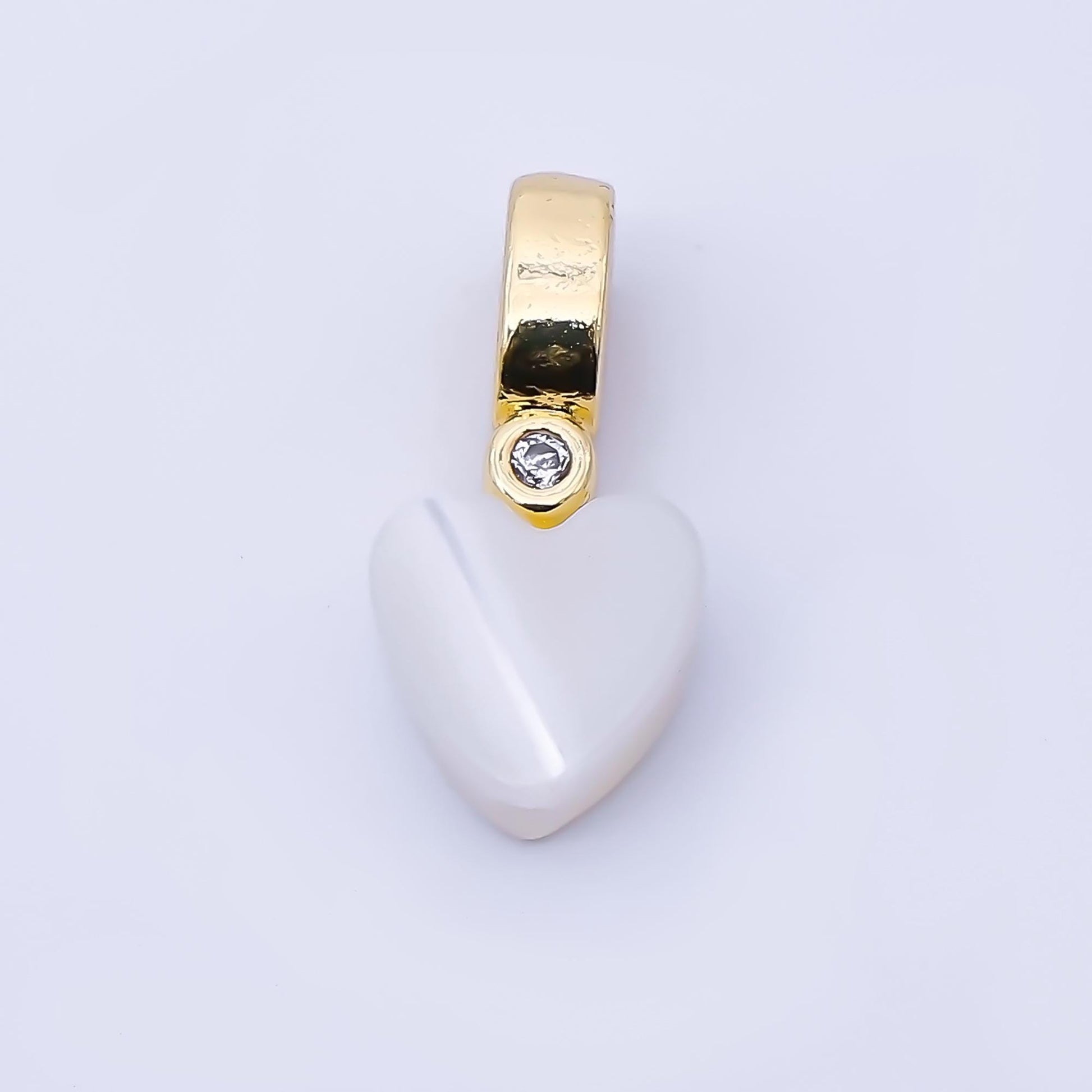 24K Gold Filled 13mm Heart Shell Pearl Clear CZ Bail Pendant White Heart DIY Jewelry Making Supply for Custom Necklace or Bracelet | P1953
