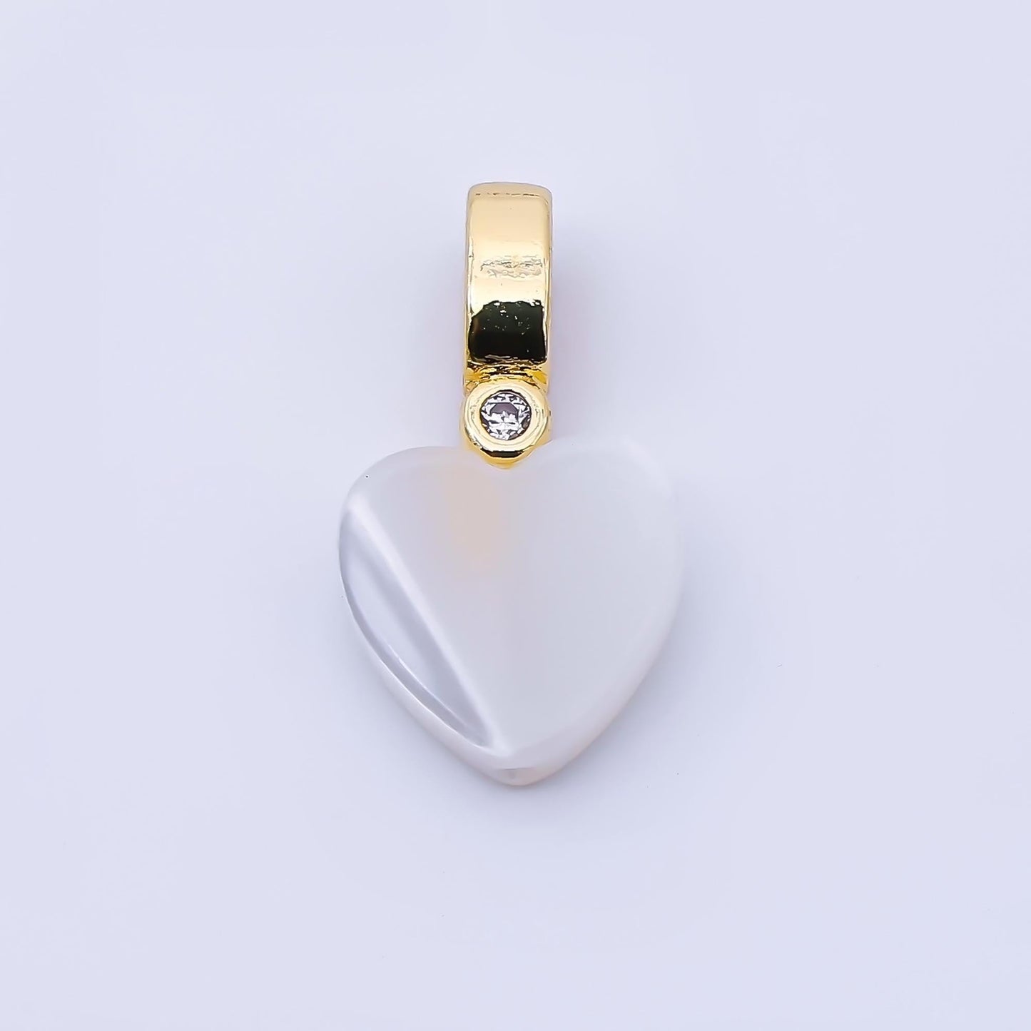24K Gold Filled 15mm Heart Shell Pearl Clear CZ Bail Pendant White Heart DIY Jewelry Making Supply for Custom Necklace or Bracelet | P1952