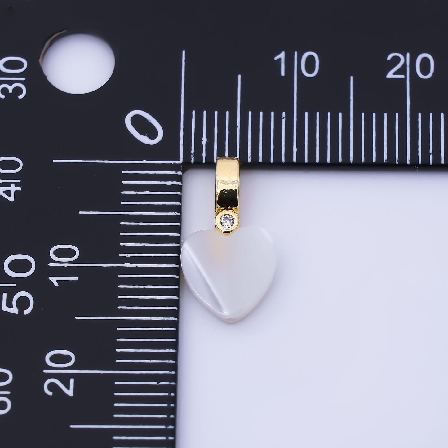 24K Gold Filled 15mm Heart Shell Pearl Clear CZ Bail Pendant White Heart DIY Jewelry Making Supply for Custom Necklace or Bracelet | P1952