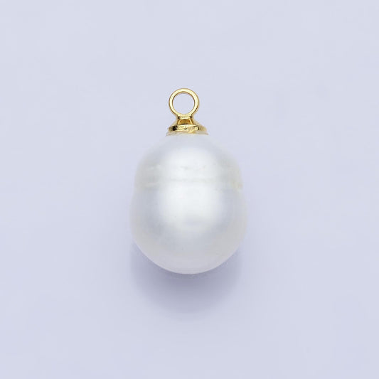 18K Gold Filled 15.5mm Ribbed Shell Pearl Oval Charm Large Baroque Pearl Pendant Unique DIY Jewelry Supply Statement Gift Necklace | P1556