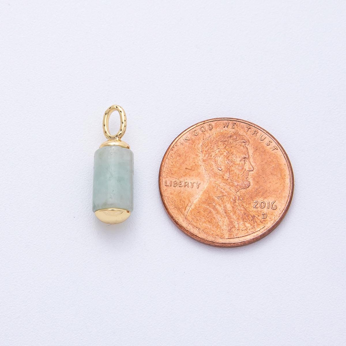 Natural Green Prehnite Cylinder Drop Pendant 17.3mm Good Fortune Charm Minimalist Gemstone Necklace DIY Jewelry Supply | AK146