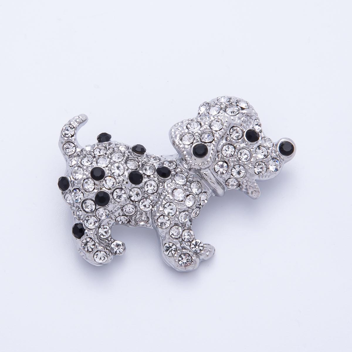 40mm Cute Silver Clear Rhinestone CZ Puppy Dog Brooch Pin Beagle Lab Animal Vintage Piece for Coats Bags Scarves Jewelry Accessory | BH-015
