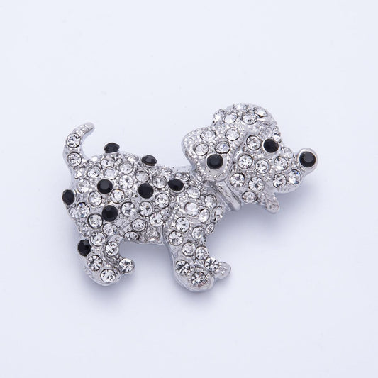 40mm Cute Silver Clear Rhinestone CZ Puppy Dog Brooch Pin Beagle Lab Animal Vintage Piece for Coats Bags Scarves Jewelry Accessory | BH-015