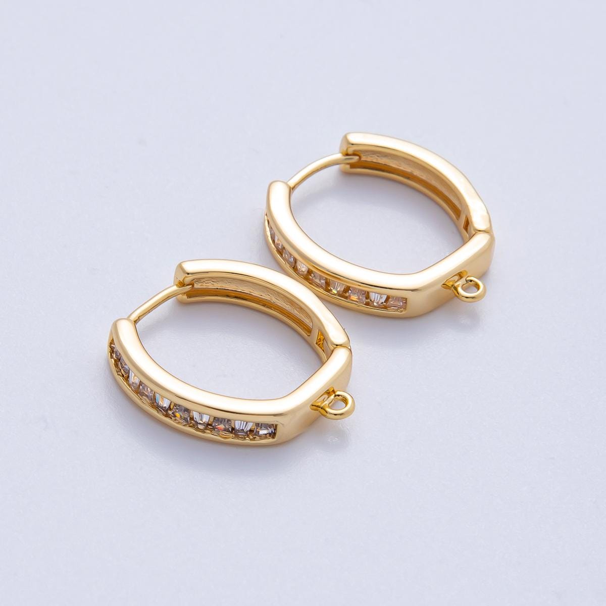 18k gold Filled lever back hoop earring with Closed Loop for Charm w/ cubic zirconia micro pave cz edges | Z-A1654