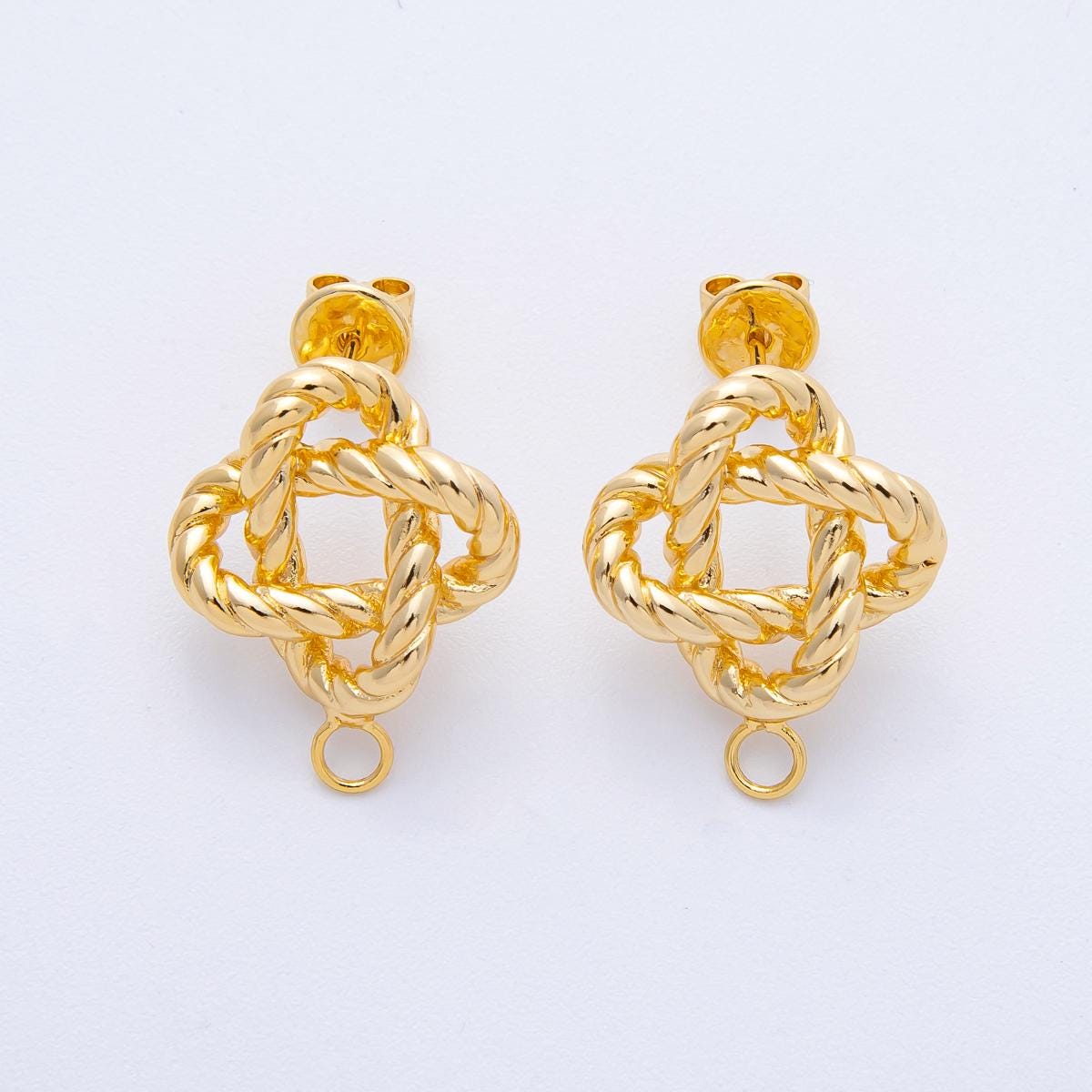 18K Gold Filled Rope Knot Stud Earrings Component with Closed Link for Earring Charm Jewelry Supply Z-1655
