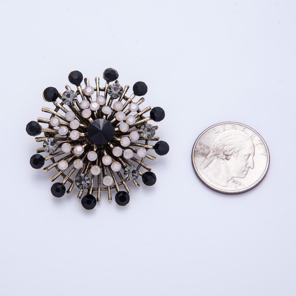 45mm Vintage Inspired Crystal Starburst Brooch Diamond Crystal Rhinestone Pin Statement Piece for Coat Scarves Elegant Accessory | BH026