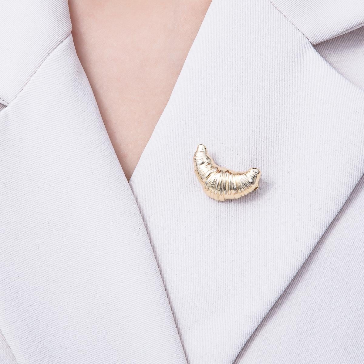 Gold Croissant Brooch French Pastry Trendy Foodie Gift Minimalist Bakery Fashion Unique Jewelry Accessory for Coats Bags Scarves | BH-044