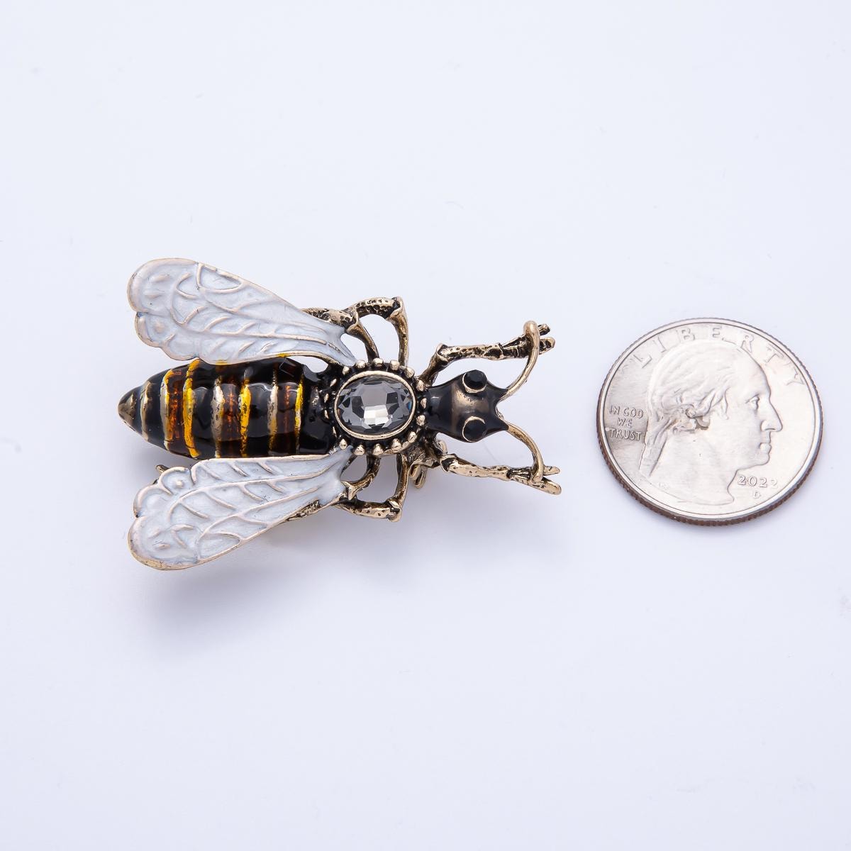 Honey Bee Insect Brooch with large rhinestone and painted enamel Vintage Style Bumble Bee Brooch Accessory for Coats Bags Scarves | BH-036