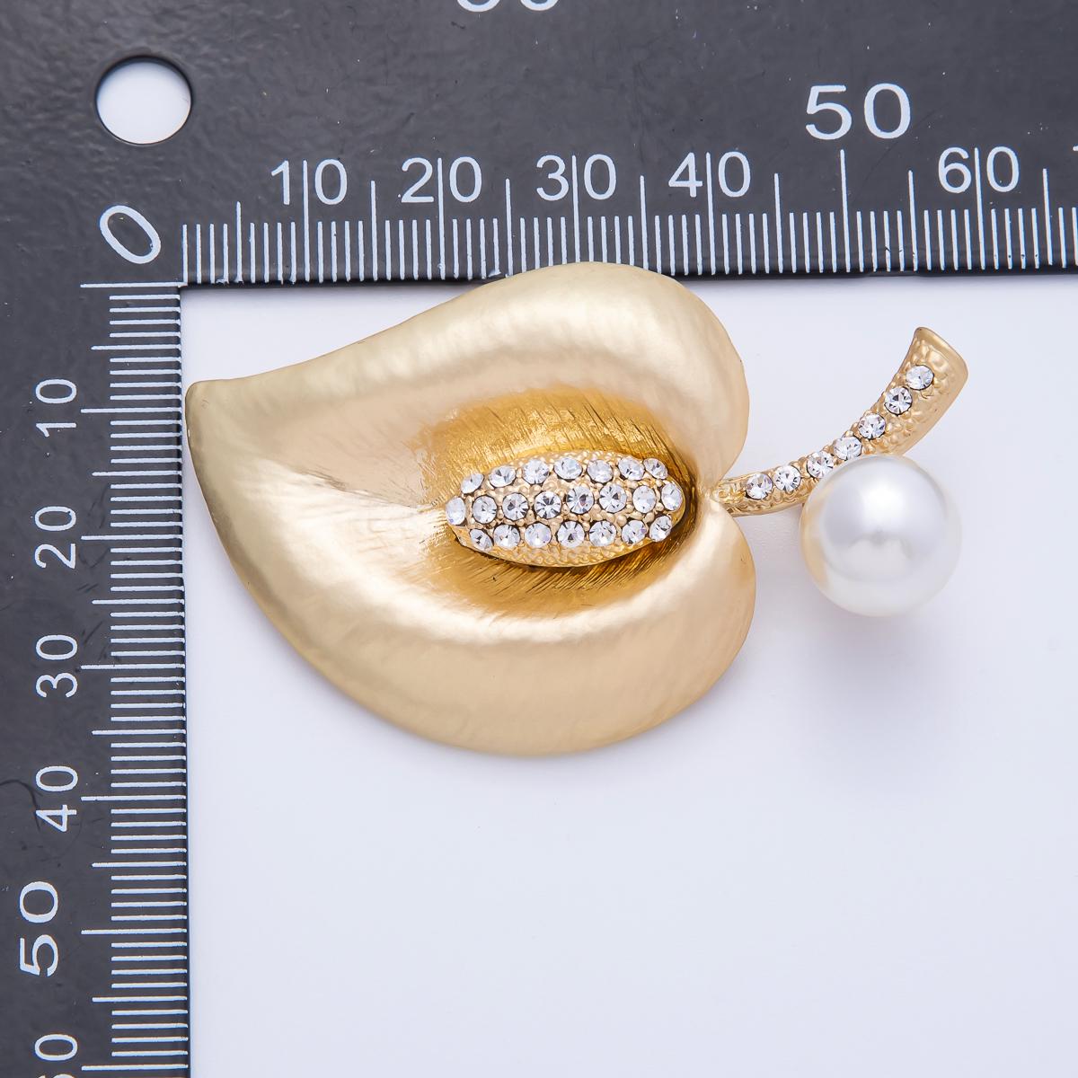 Vintage Style Matte Gold Calla Lily Brooch with Faux Pearl & Rhinestones Floral Lapel Pin Nature Inspired Jewelry Accessory | BH-035