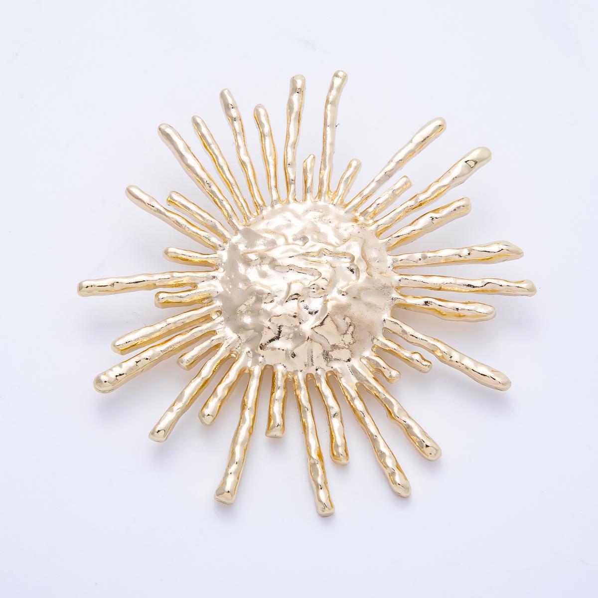 Gold 63.8mm Hammered Celestial Sun Pin Brooch Textured Boho Sun Rays Jewelry Accessory for Coats Bags Scarves | BH-032