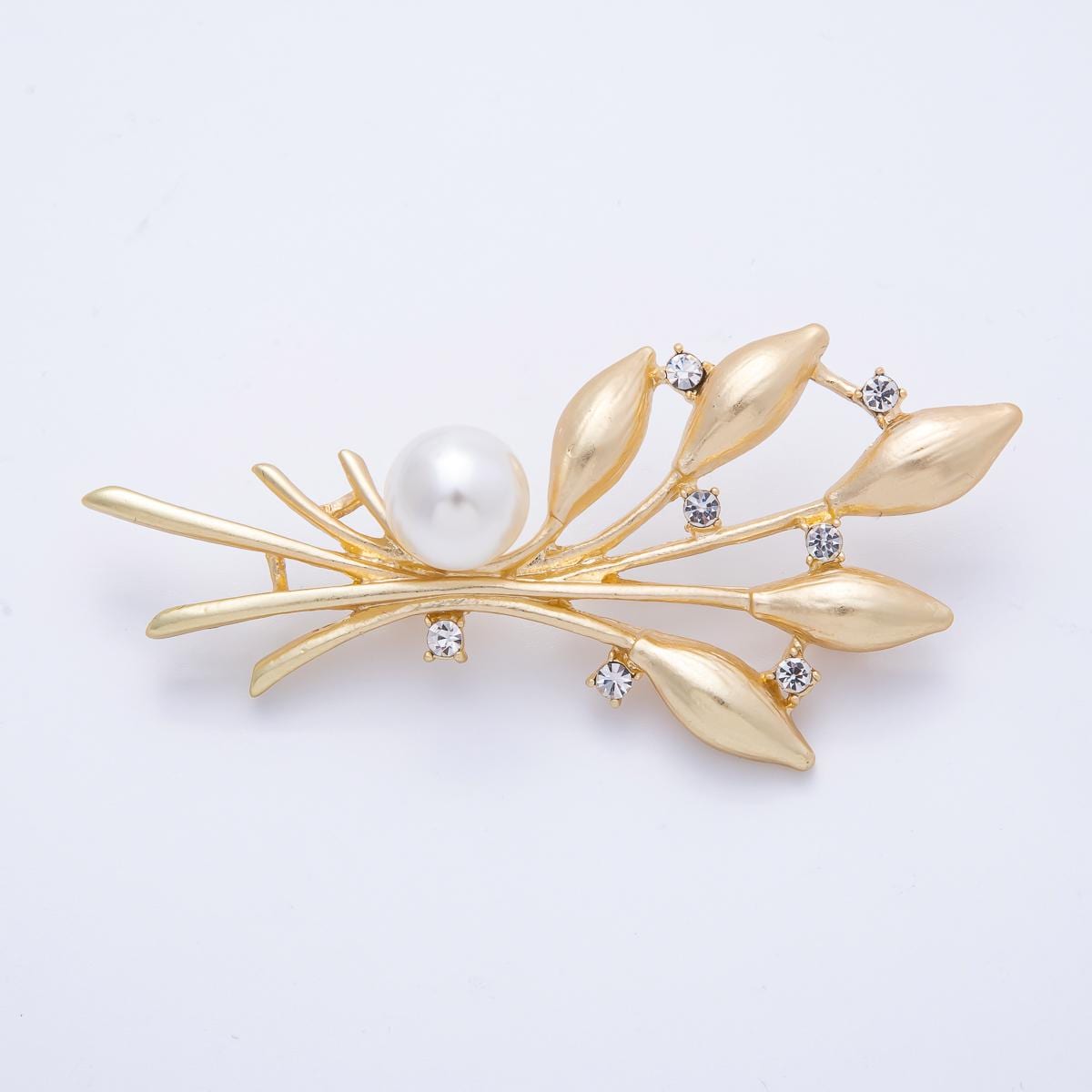 75.4mm Gold Leaf Brooch with Faux Pearl and Rhinestones Elegant Lapel Pin Nature lover gift for her Accessory for Coat Bags Scarves | BH-029