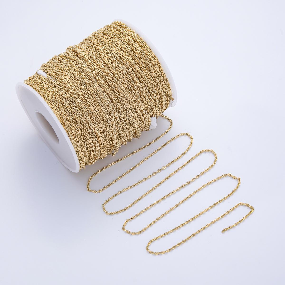 Fine 18k Gold Filled Anchor chain by yard, Gold Mariner chain, wholesale bulk roll chain for jewelry making | ROLL-1819