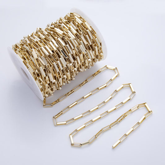 Chunky 18k gold filled elongated Boxy rectangle paper clip chain 15.1mm x 5mm paperclip chain for jewelry making | roll-1815