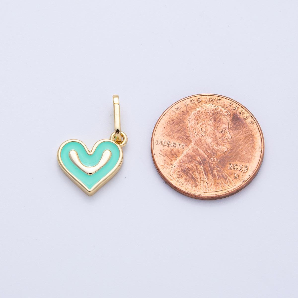 18K Gold Filled 12mm Green Enamel Heart Charm Pendant | H-022