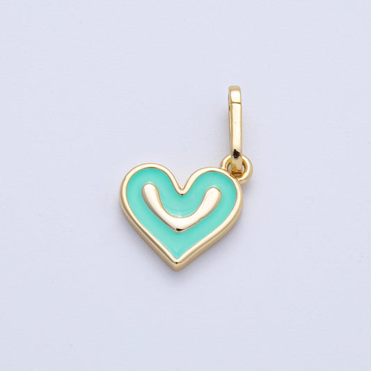 18K Gold Filled 12mm Green Enamel Heart Charm Pendant | H-022